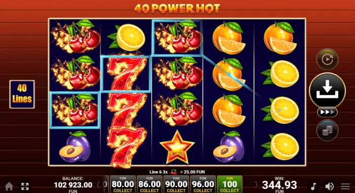 40 Power Hot Coin Boostベースゲーム勝利